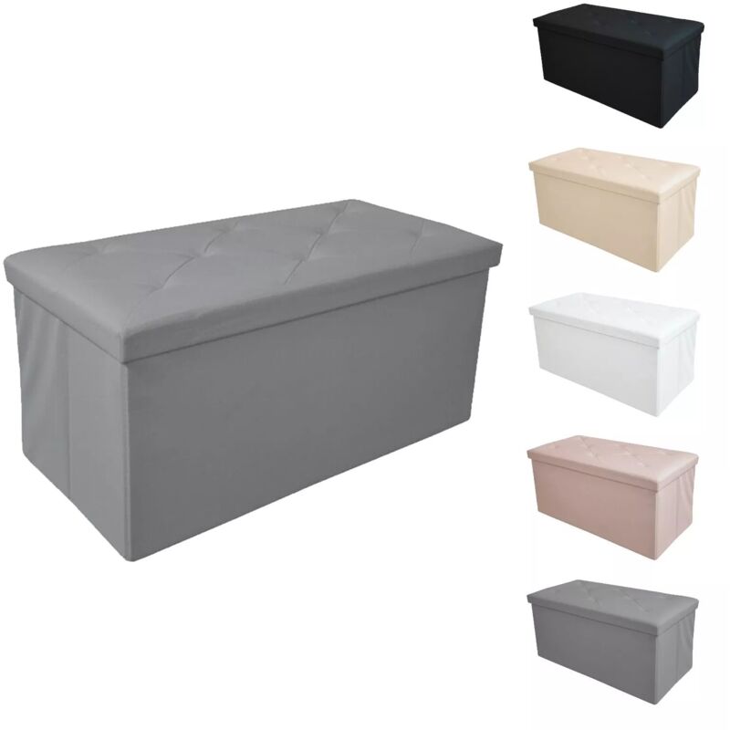 foto del prodotto maka pouf in ecopelle moderno e resistente sgabello comodo per salotto, facile da pulire grigio doppio