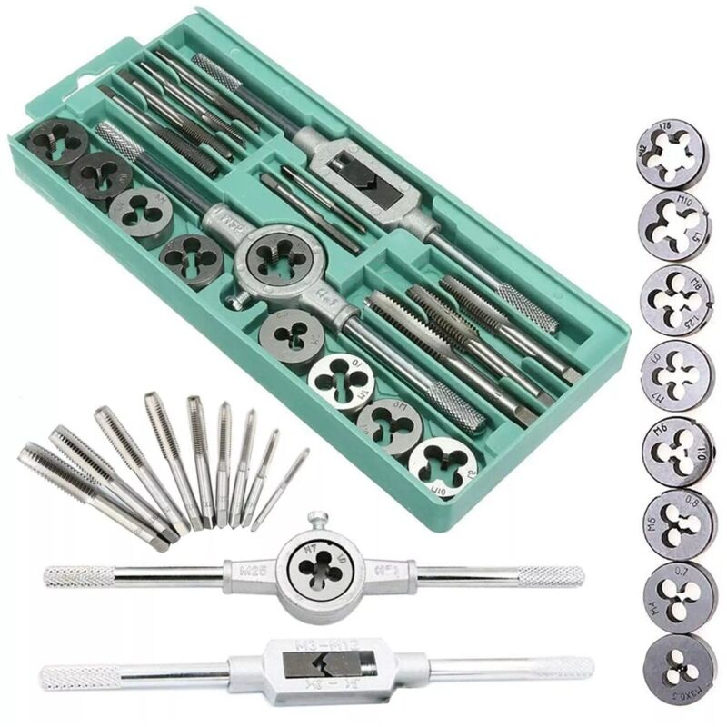 foto del prodotto maka set di maschi e filiera 20 pezzi per filettatura metrica in acciaio inox utensili professionali per metalli