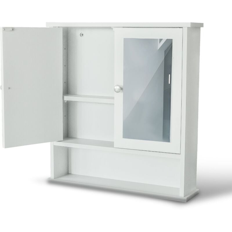 foto del prodotto maka specchio bagno contenitore armadietto pensile a parete in legno con ripiani regolabili e anta apribile per bagno e ingresso alatri bianco
