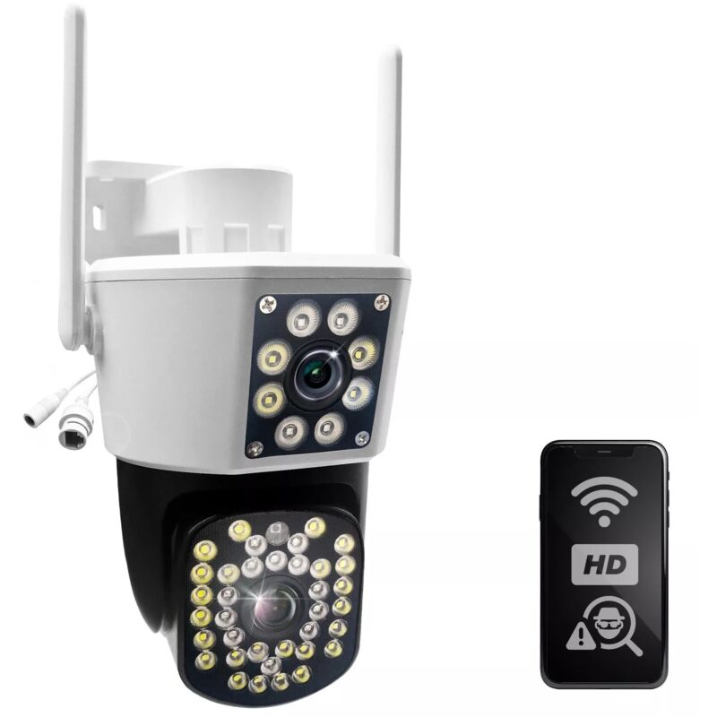 foto del prodotto maka telecamera di videosorveglianza ip66 da esterno con rotazione 360 , hd wifi, visione notturna e supporto micro sd fino a 256gb