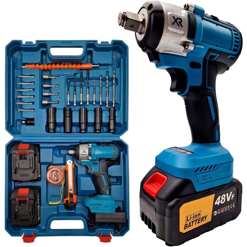 foto del prodotto maka trapano avvitatore batteria professionale con 8 punte per forare, 6 punte per avvitare, 2 batterie 48v, valigetta, led, taglierino e metro,