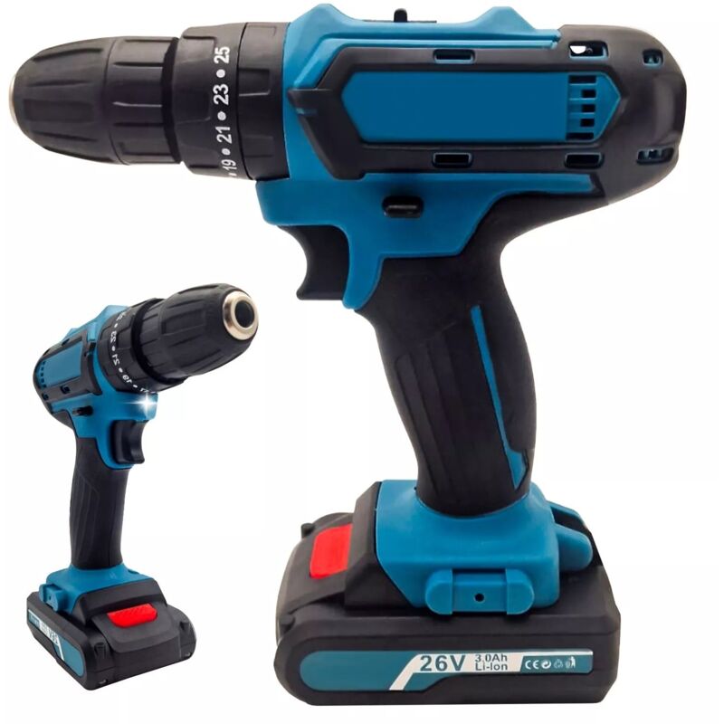 foto del prodotto maka trapano avvitatore doppio batterie litio 26v a percussione con led e valigetta