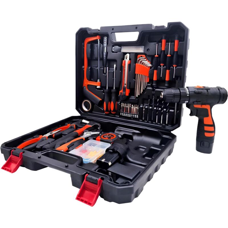 foto del prodotto maka valigetta porta attrezzi con trapano professionale, 2 batterie, chiavi esagonali, avvitatore reversibile, accessori di alta qualit , kit