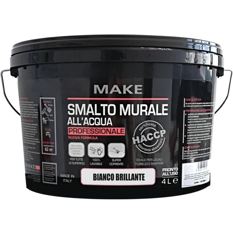 foto del prodotto make design for you smalto murale super resistente, 4 litri, bianco lucido, base acqua. crea una superficie compatta, priva di porosit e