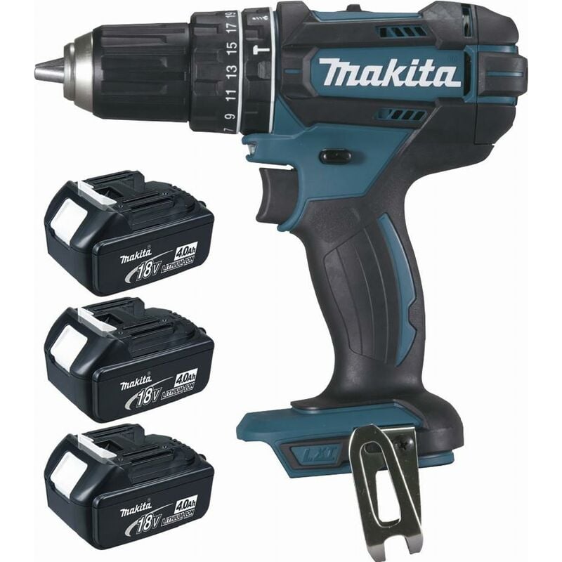 foto del prodotto makita 18 v li ion 4 ah 13 mm 3 batterie 3 batterie, caricabatterie, valigetta dhp482rm3j