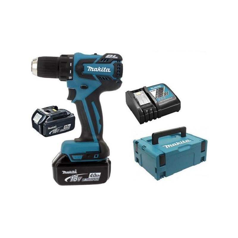 foto del prodotto makita 18 v li ion 4 ah 13 mm trapano avvitatore 2 batterie, caricabatterie, valigetta ddf459rmj
