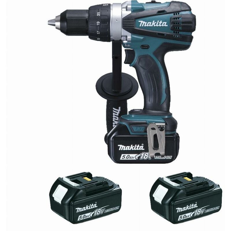 foto del prodotto makita 18 v li ion 5 ah 13 mm trapano avvitatore 3 batterie, caricabatterie, valigetta ddf458rt3j