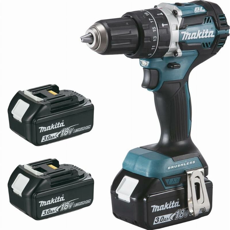foto del prodotto makita 18v li ion 3ah 13 mm 3 batterie trapano a percussione 3 batterie, caricabatterie, valigetta dhp484rf3j