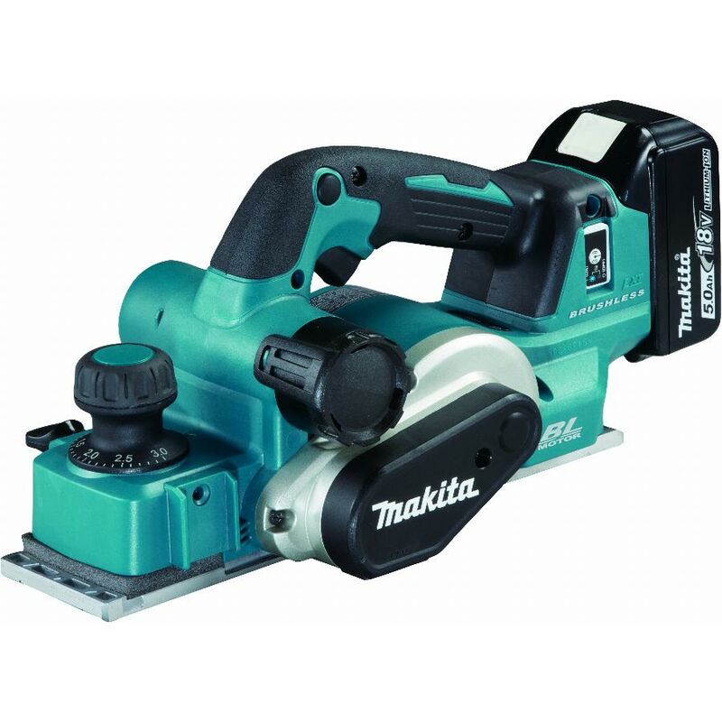 foto del prodotto makita 18v li ion 5 ah 82 mm pialla bluetooth dkp181rtju