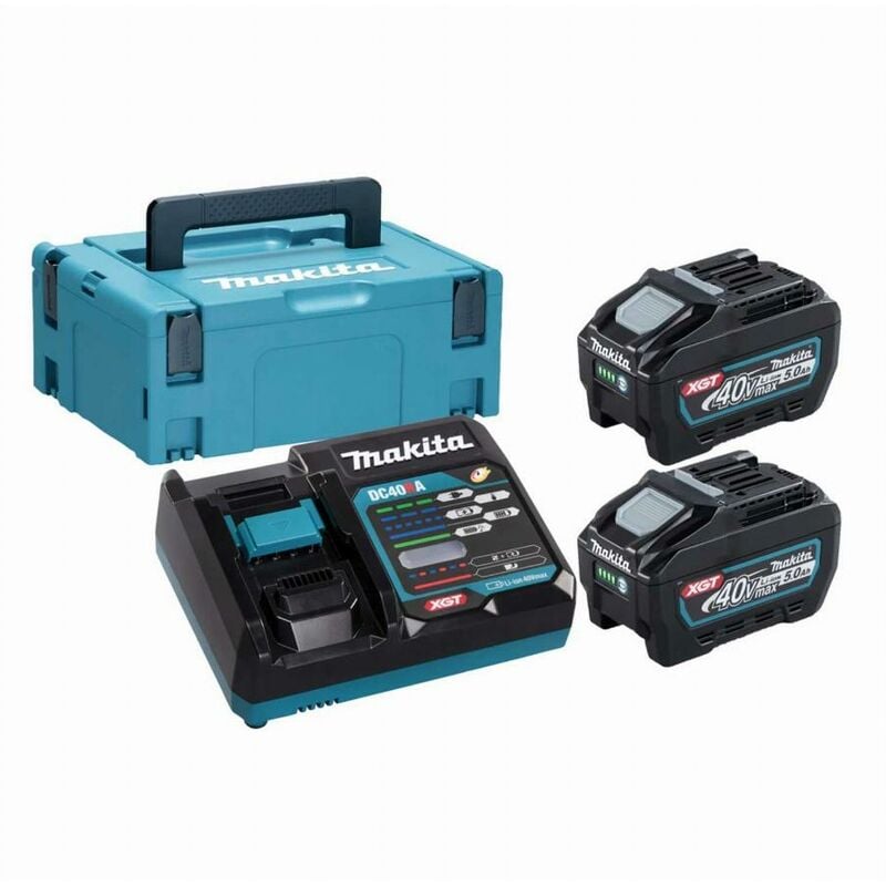 foto del prodotto makita 40v li ion max set di 2 batterie 5,0 ah caricabatterie mbox 191v35 5