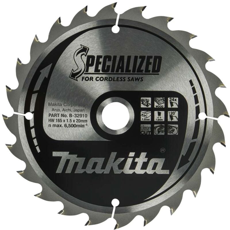 foto del prodotto makita accessori disco da taglio per legno, 165x20 mm, 24 denti b 32910