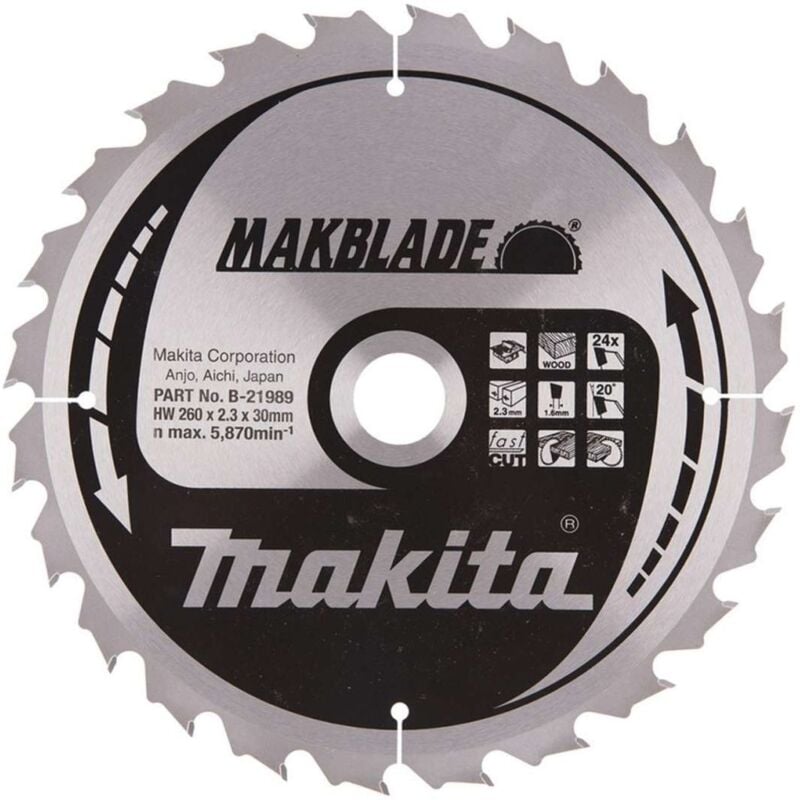 foto del prodotto makita accessori lama da sega circolare per legno 260x30 mm, 24 denti b 21989