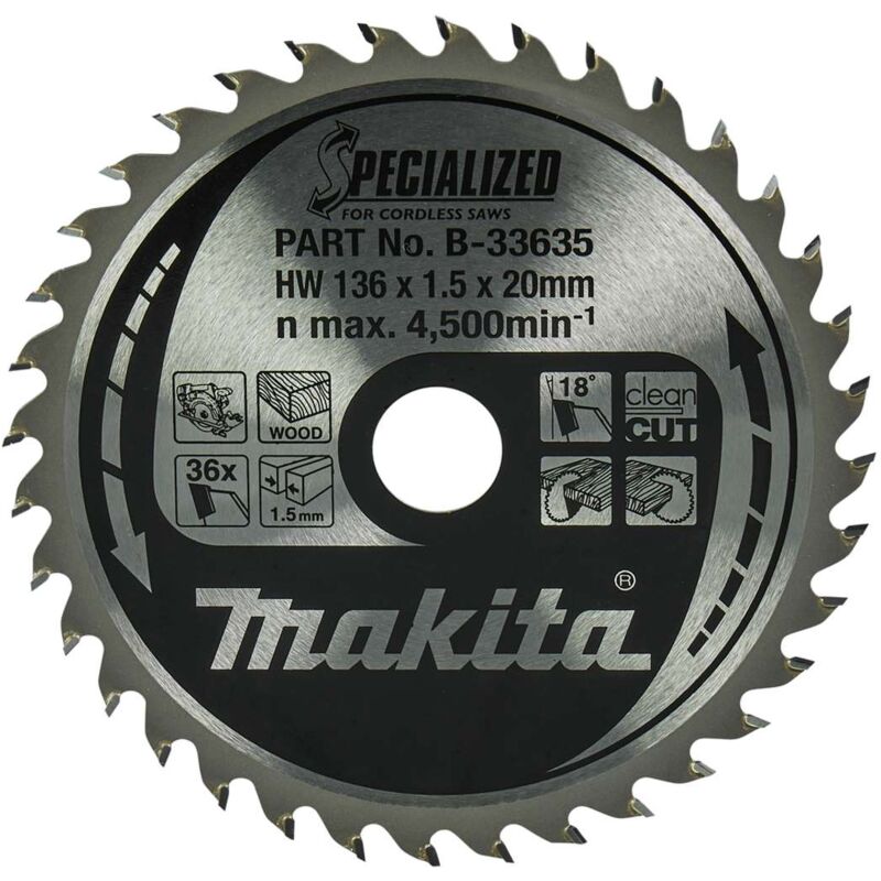 foto del prodotto makita accessori lama da sega per legno 136x20 mm, 36 denti b 33635