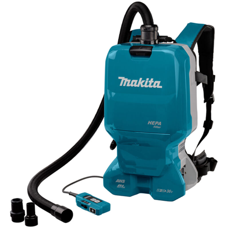 foto del prodotto makita aspiratore a zaino a batteria dvc665zu 2x18v, 110 mbar, 6 l senza batteria caricabatteria