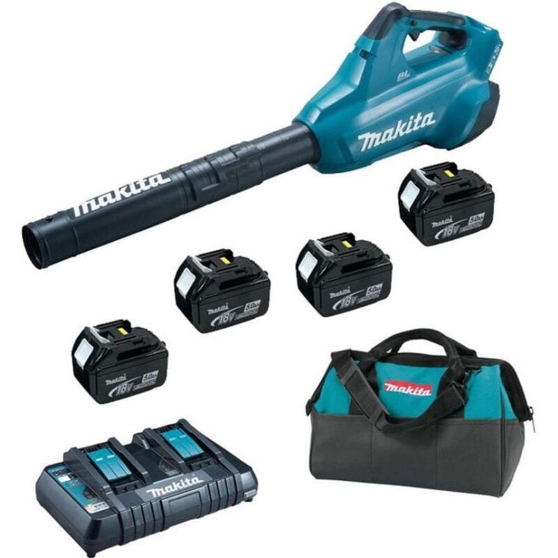 foto del prodotto makita attrezzature da giardino soffiatore per foglie a batteria 18v, 4 batterie lxt da 5,0 ah, caricabatterie dub362pt4x
