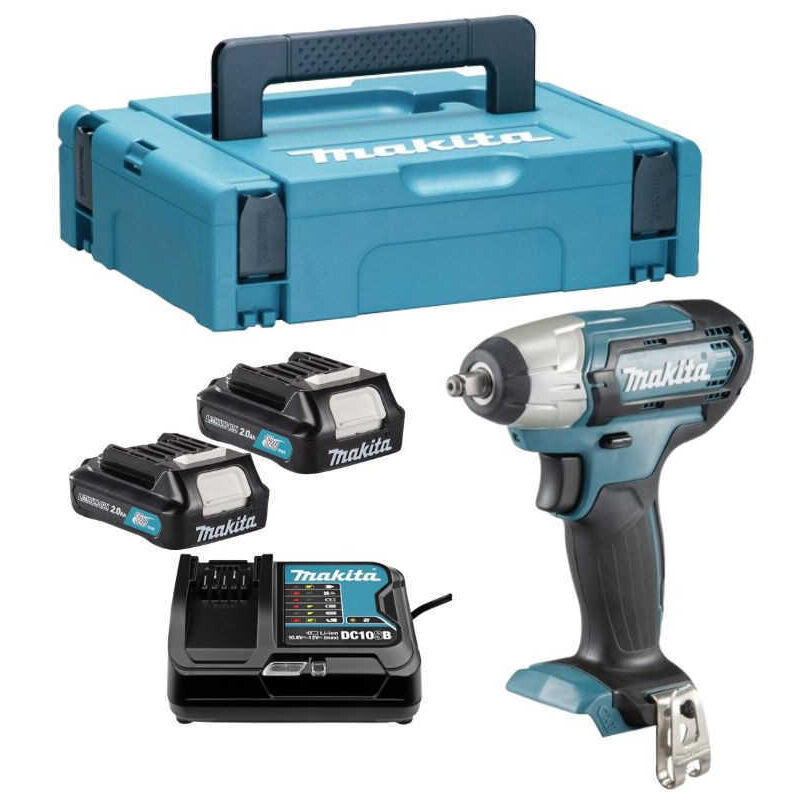 foto del prodotto makita avvitatore ad impulsi 10,8 v li ion 2 ah 140 nm 2 batterie, caricabatterie, custodia tw140dsaj