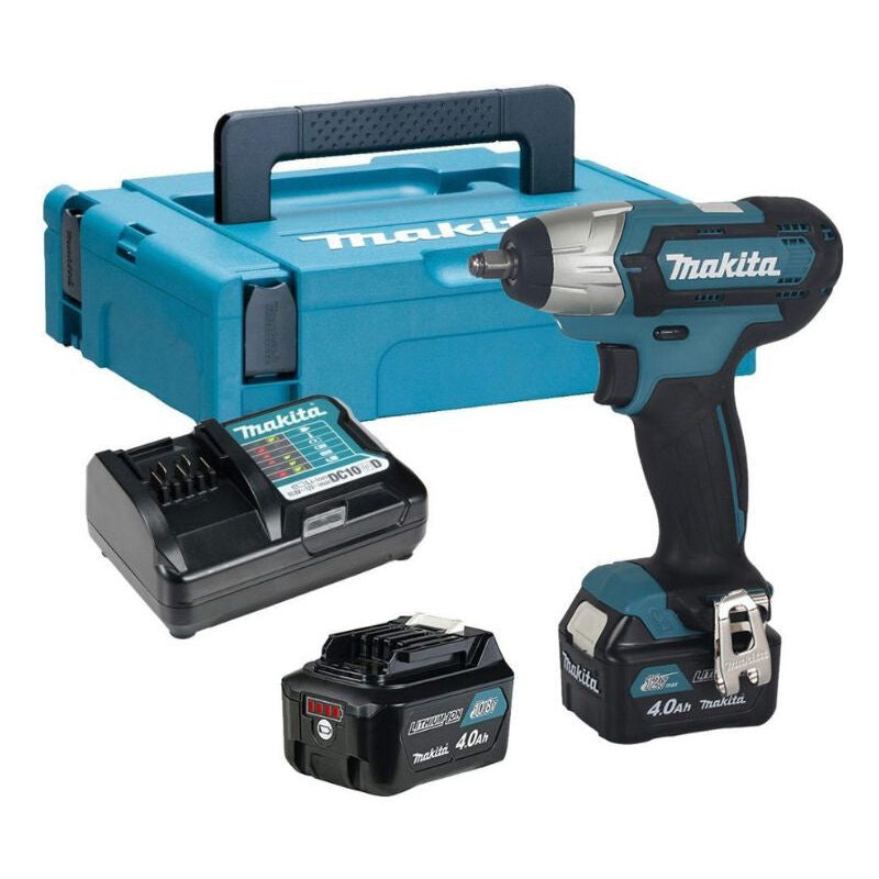 foto del prodotto makita avvitatore ad impulsi 10,8 v li ion 4 ah 140 nm 2 batterie, caricabatterie, scatola tw140dsmj