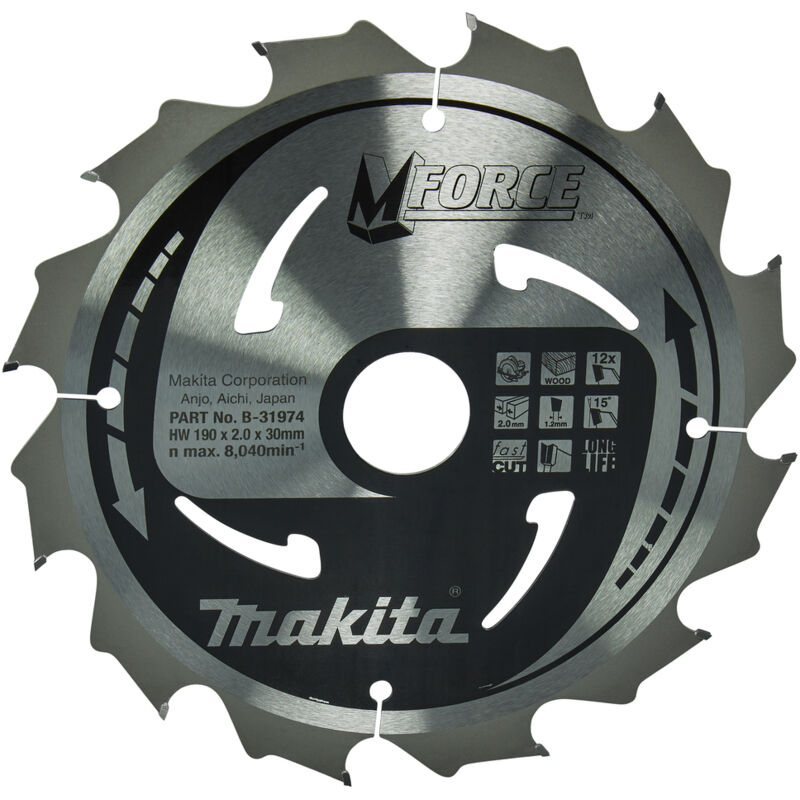 foto del prodotto makita b 31974 lama sega circolare makforce t.c.t. 190x30mm 12t hs7611j legno