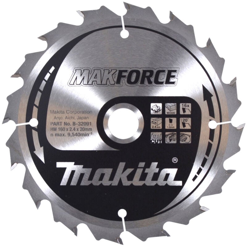 foto del prodotto makita b 32091 lama sega circolare makforce t.c.t. 160x20mm 16t legno