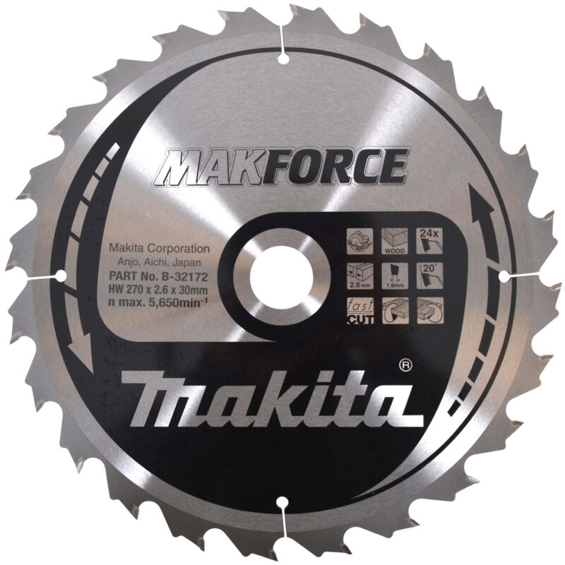 foto del prodotto makita b 32172 lama sega circolare makforce tct 270 x 30 mm 24t legno
