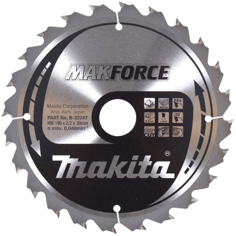 foto del prodotto makita b 32247 lama sega circolare makforce t.c.t. 190x30mm 24t hs7601j legno