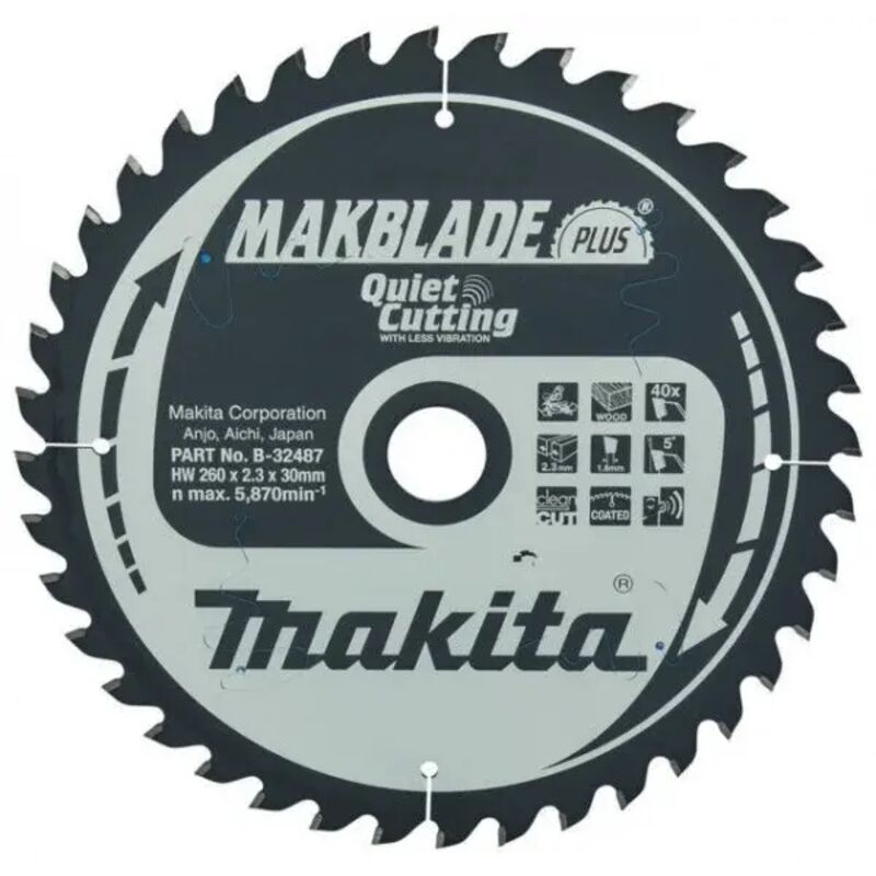 foto del prodotto makita b 32487 lama sega circolare t.c.t. 260x30mm 40t legno