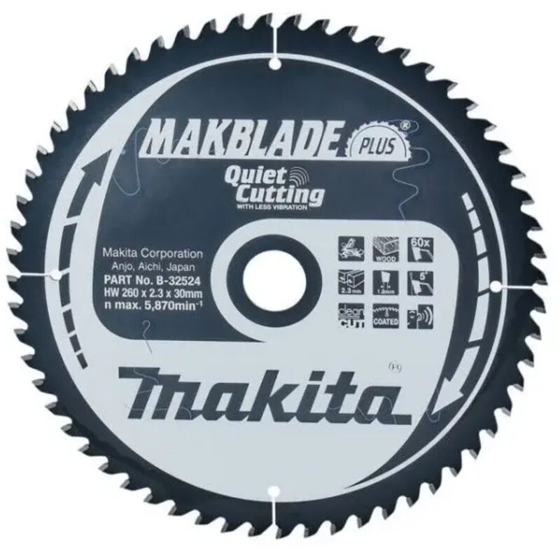 foto del prodotto makita b 32524 makblade plus lama tct silenziata per troncatrici 260x30 per legno