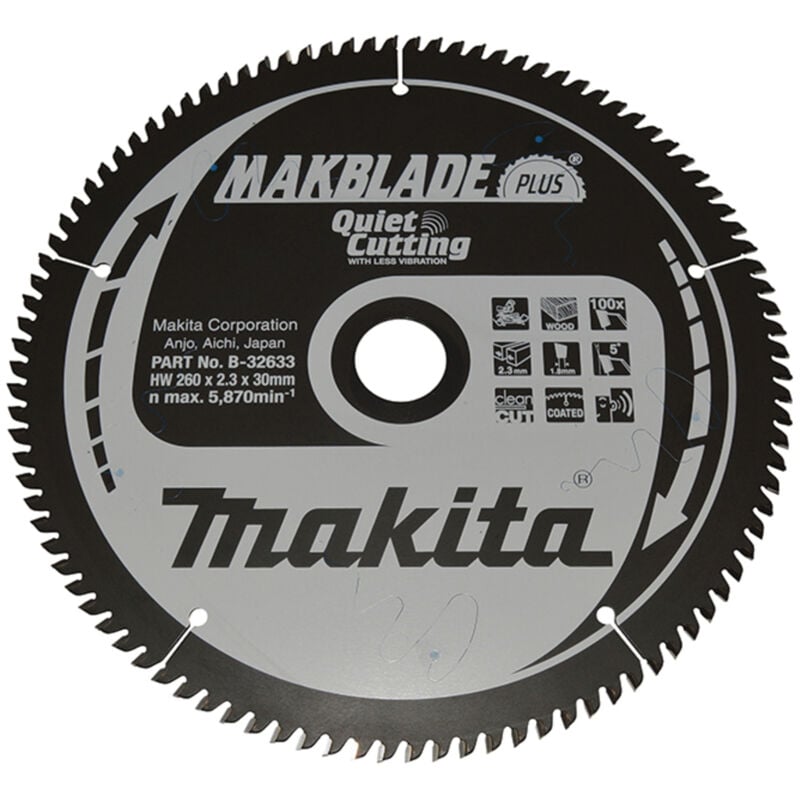 foto del prodotto makita b 32633 makblade plus lama tct silenziata per troncatrici 260x30 per legno