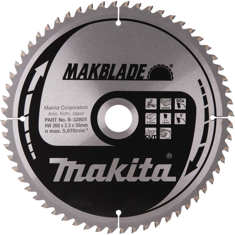 foto del prodotto makita b 32801 lama sega circolare t.c.t. 260x30mm 60t legno