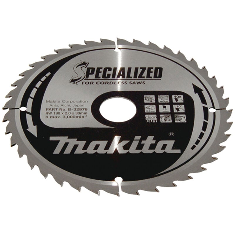 foto del prodotto makita b 32976 lama sega circolare specialized t.c.t. 190x30mm 40t legno