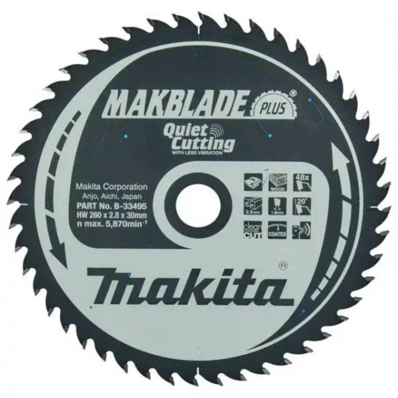 foto del prodotto makita b 33495 makblade plus lama tct per seghe da banco 260x30 mm per legno