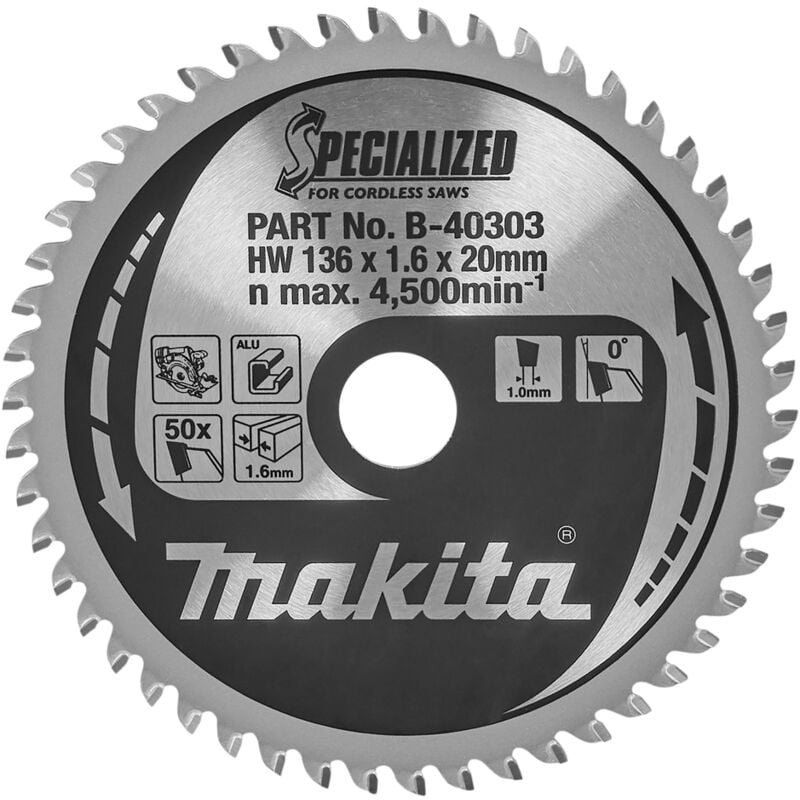 foto del prodotto makita b 40303 lama sega circolare specializzata tct 136x20mm 50t alluminio