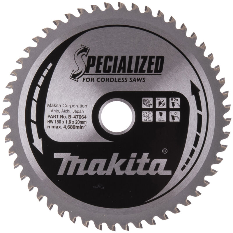 foto del prodotto makita b 47020 lama sega circolare specialized tct 150x20mm 52t alluminio
