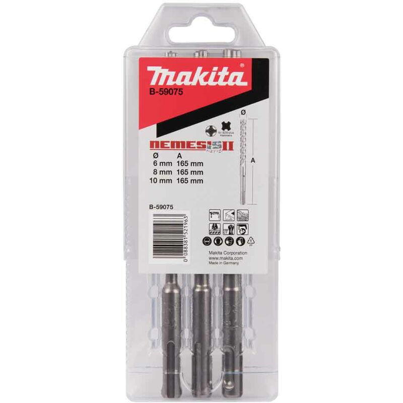 foto del prodotto makita b 59075 set punte nemesis sds plus 3 pezzi