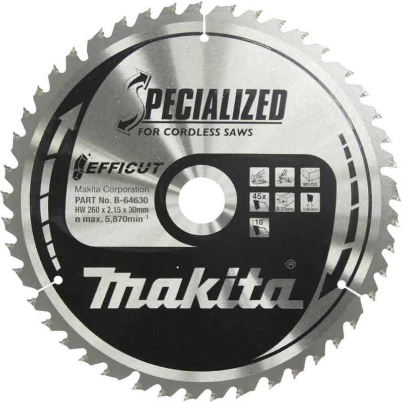 foto del prodotto makita b 64630 lama efficut tct sega circolare 260x30mm 45 denti 2,15mm legno