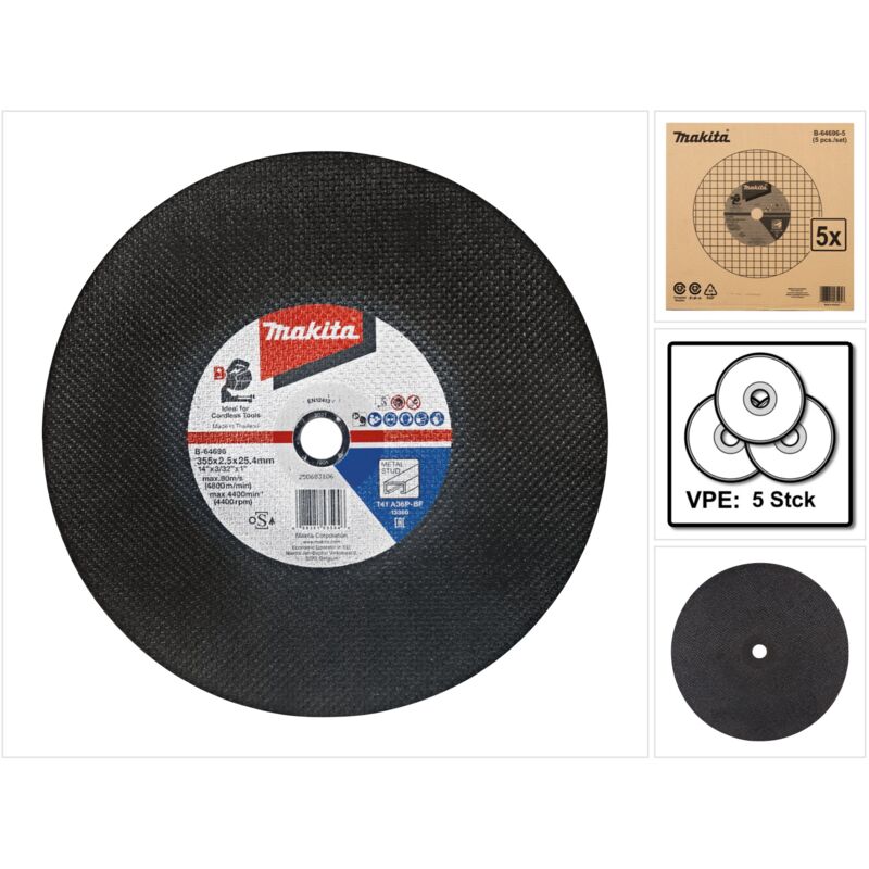foto del prodotto makita b 64696 5 disco da taglio 355 x 2,5 x 25,4 mm a36p 5 pz. per acciaio