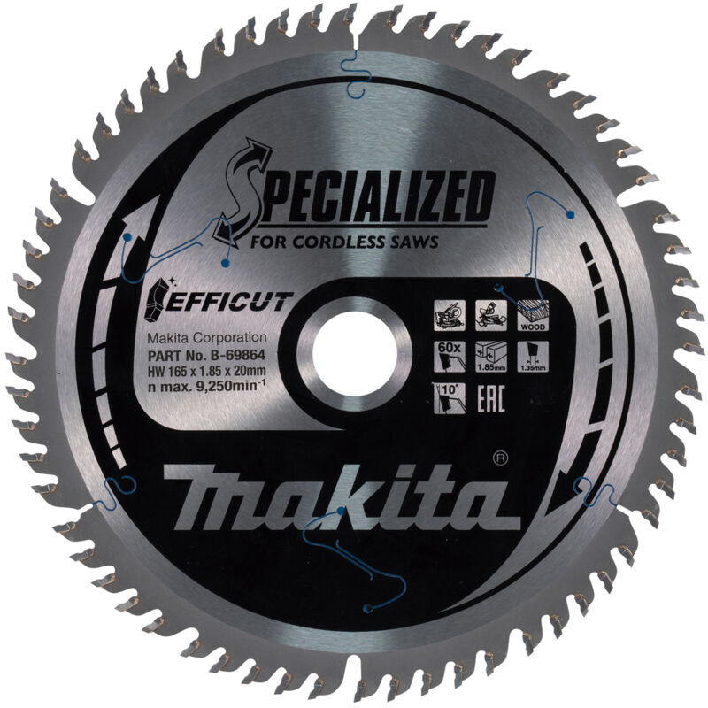 foto del prodotto makita b 69864 lama efficut tct sega circolare 165x20mm 60 denti 1,85mm legno