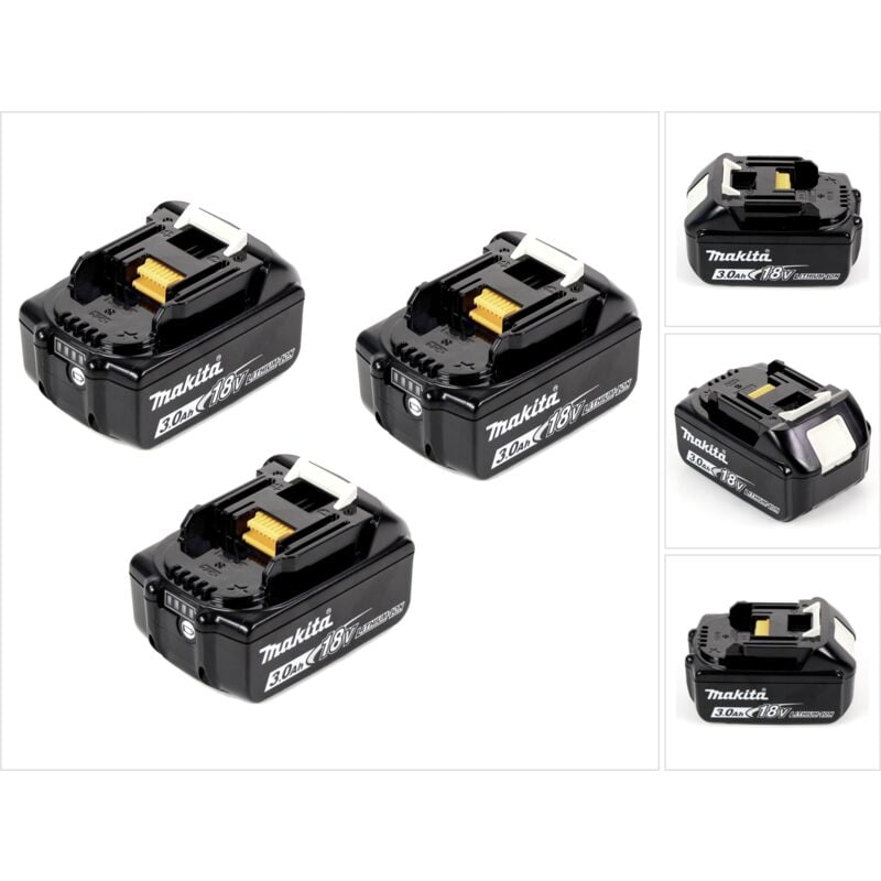 foto del prodotto makita batteria bl 1830 b 18v 3 ah 3000 mah con indicatore di carica led 3 unit 