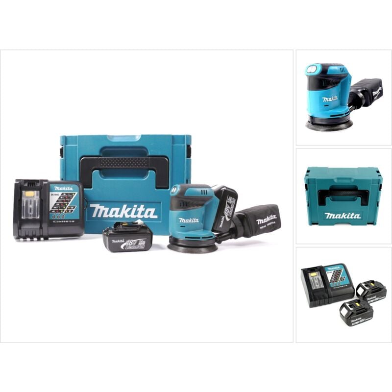 foto del prodotto makita bbo 180 rfj levigatrice orbitale 18v 125mm 2x batterie 3,0ah caricatore valigetta makpac