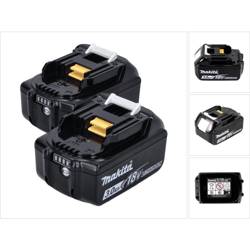 foto del prodotto makita bl 1830 b set 2x batterie 18 v 3,0 ah 3000 mah 2x 197599 5 con indicatore led originale, no replica