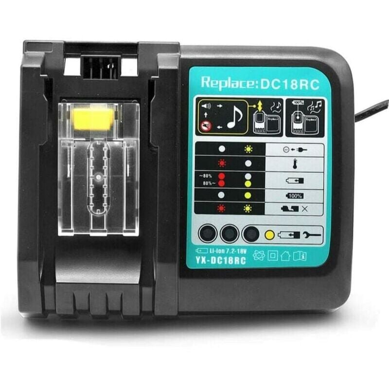 foto del prodotto makita caricabatterie sostitutivo agli ioni di litio 3a dc18rc per 14,4 v 18 v bl1830 bl1840 bl1850 bl1815 bl1430 lxt400 eu caricabatterie rapido