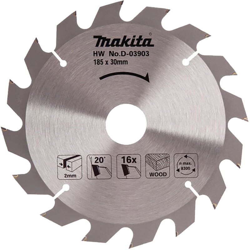 foto del prodotto makita d 03903 lama sega circolare standard t.c.t. 185x30mm 16t legno