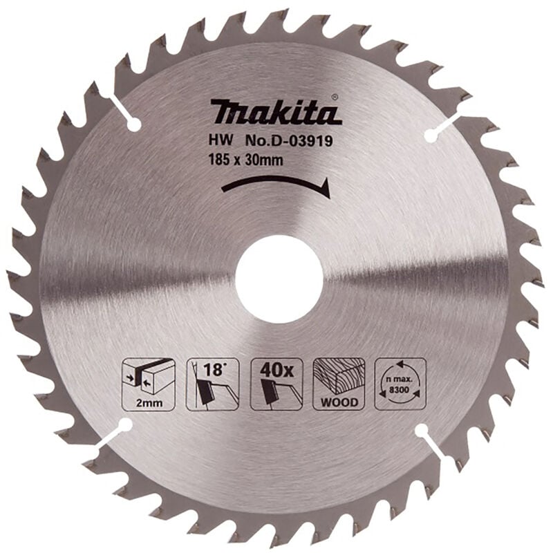 foto del prodotto makita d 03919 lama sega circolare standard t.c.t. 185x30mm 40t legno