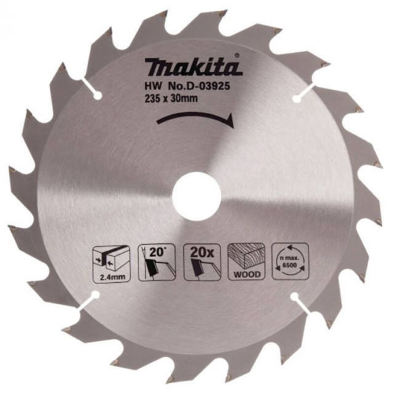 foto del prodotto makita d 03925 lama sega circolare standard t.c.t. 235x30mm 20t legno