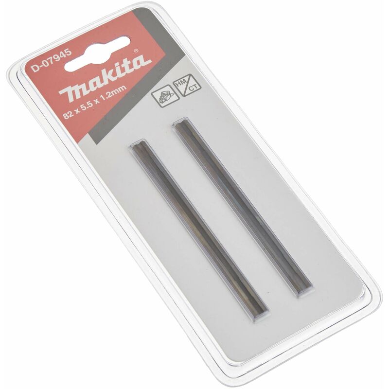 foto del prodotto makita d 07945 blister de 2 mini cuchillas tipo hm de 82 mm para cepillos 1100 1902 1923b 1923h kp0800 kp0810 c