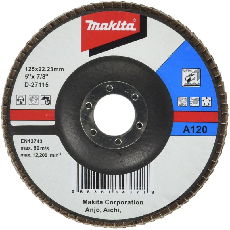 foto del prodotto makita d 27115 disco de laminas 125 curvo de oxido de aluminio grano 120 con cuerpo de fibra de vidrio