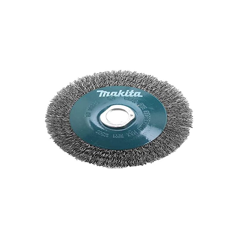 foto del prodotto makita d 39849 spazzola de filo 115 mm inserto m14 con forma obliqua a ricciolo de acciaio 0,3 mm, colore