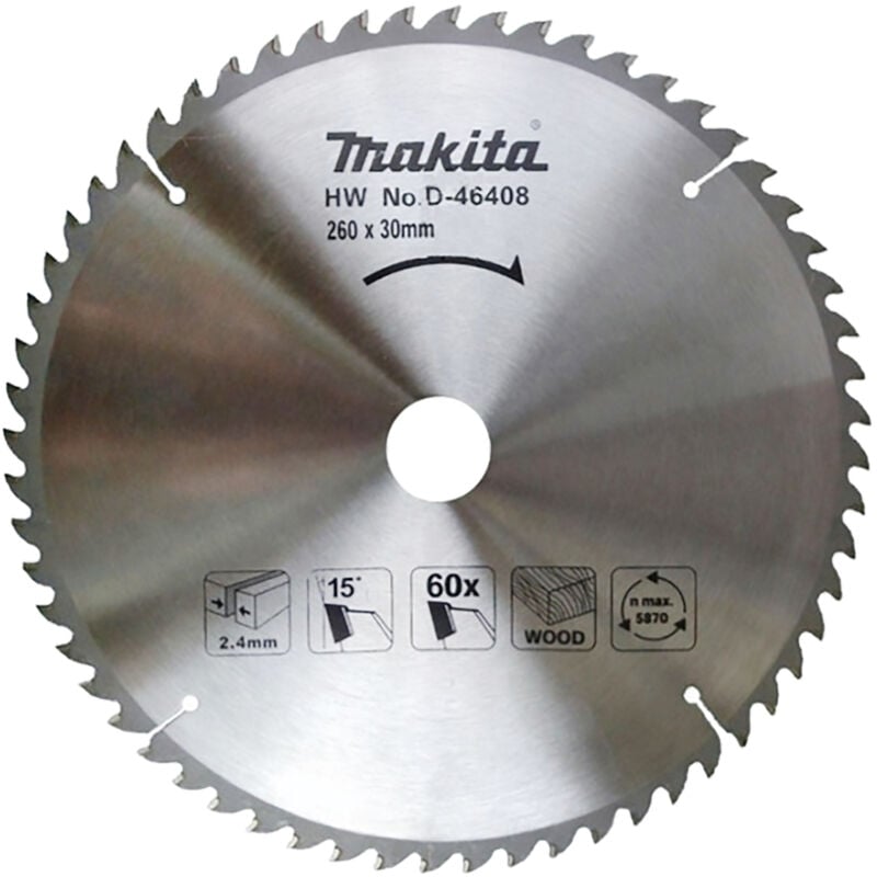 foto del prodotto makita d 46408 lama sega circolare standard t.c.t. 260x30mm 60t legno