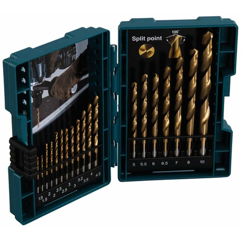 foto del prodotto makita d 67527 set di punte in metallo hss tin da 19 pezzi