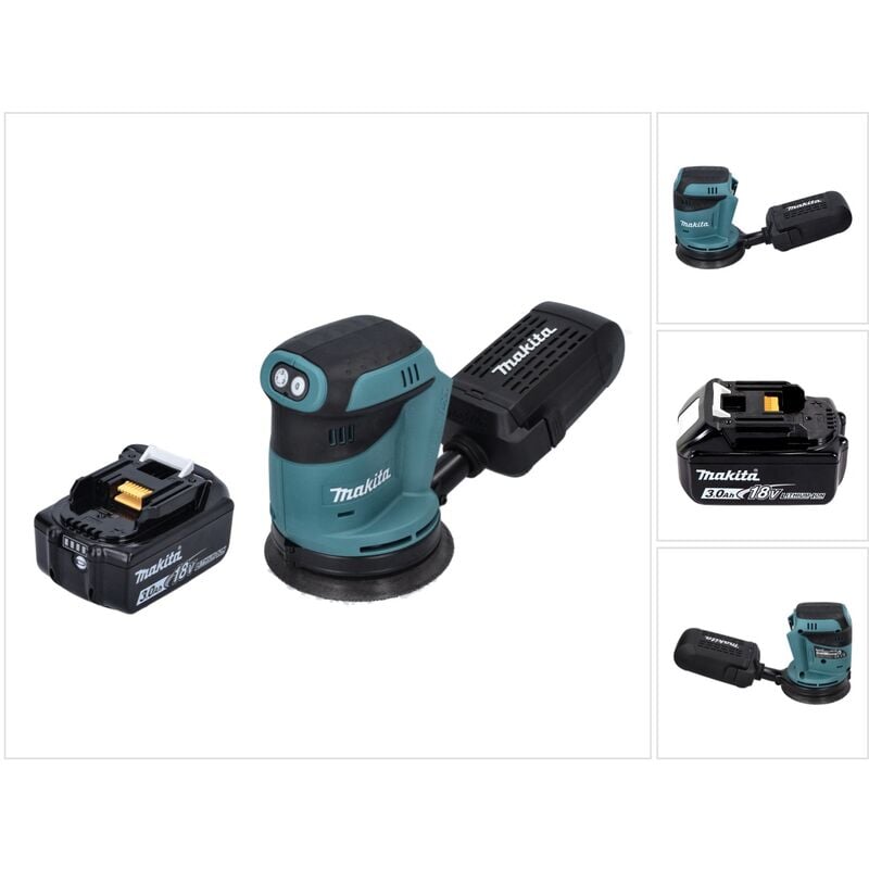foto del prodotto makita dbo 180 f1 levigatrice eccentrica a batteria 18 v 125 mm 1x batteria 3,0 ah senza caricabatterie